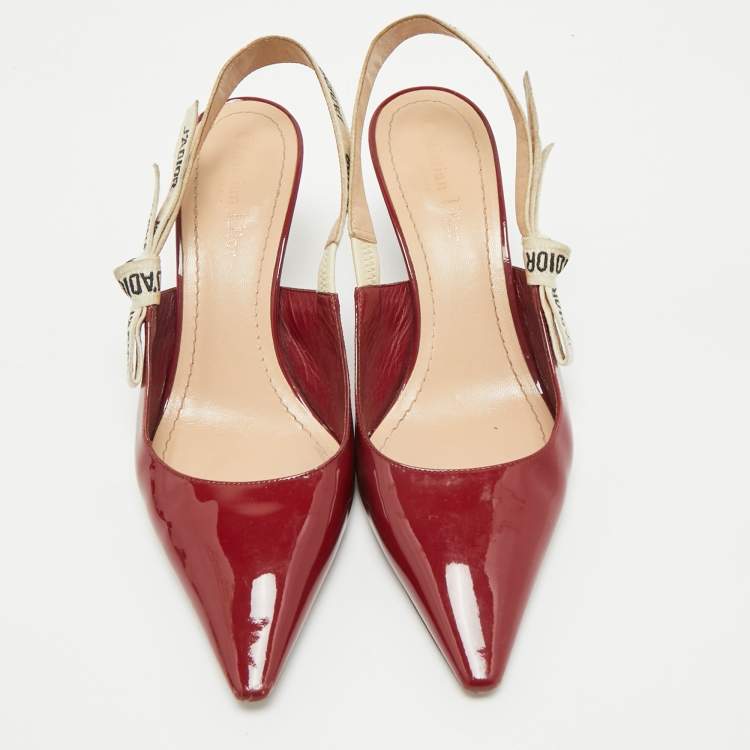 Pre Owned Dior Red Patent Leather J'Adior Slingback Pumps Size 39.5