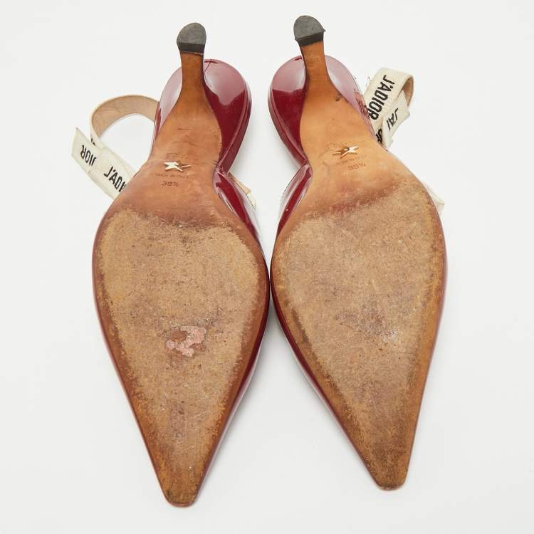 Pre Owned Dior Red Patent Leather J'Adior Slingback Pumps Size 39.5