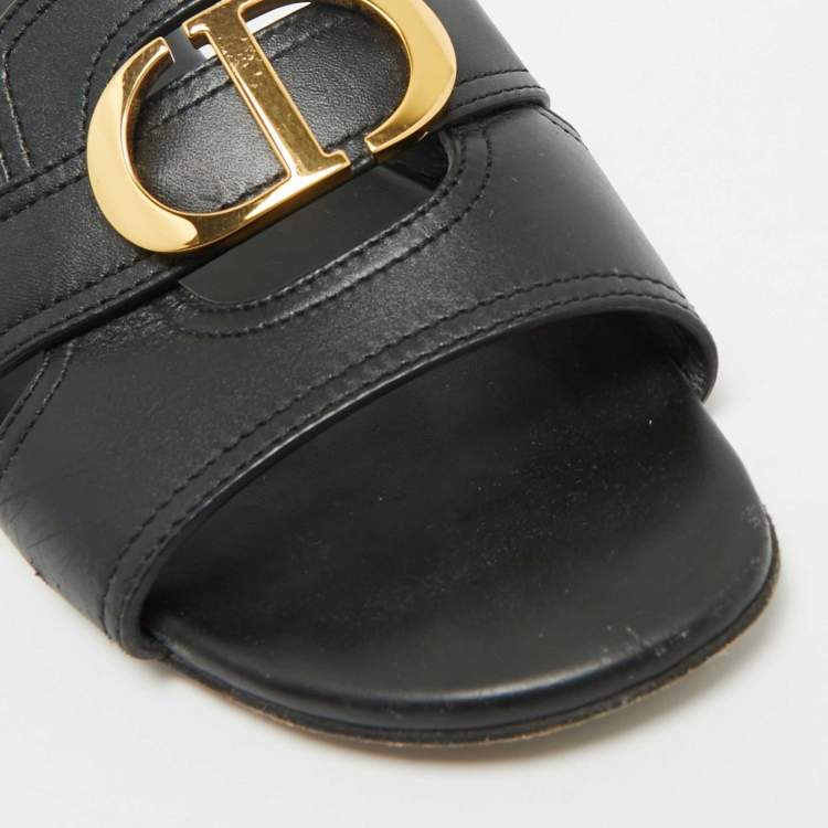 Pre Owned Dior Black Leather 30 Montaigne Flat Slides Size 37.5