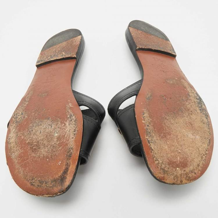 Pre Owned Dior Black Leather 30 Montaigne Flat Slides Size 37.5