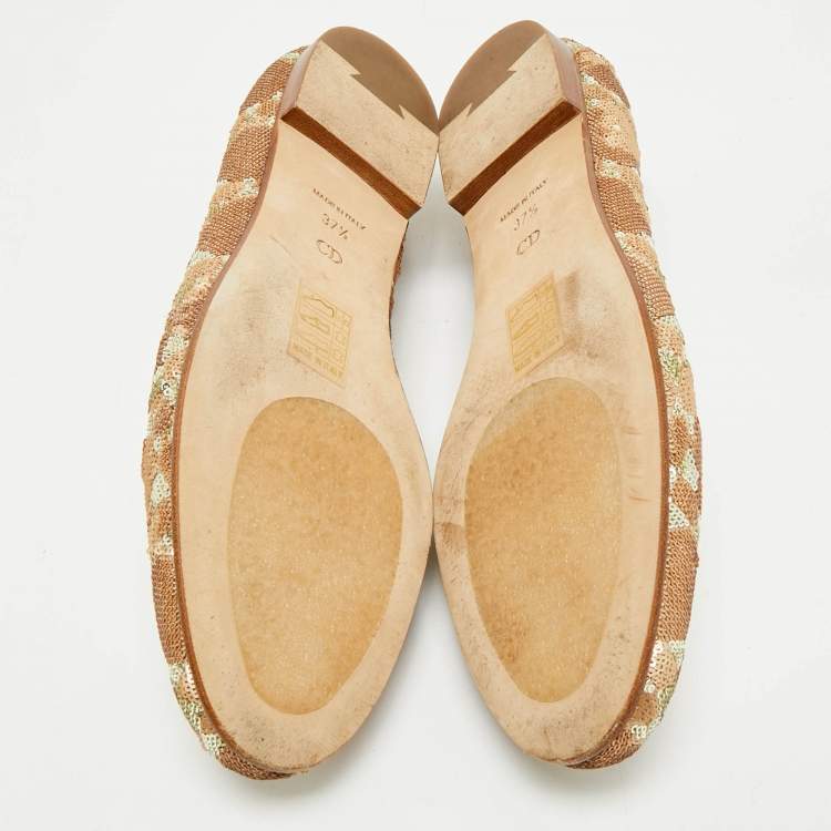 Pre Owned Dior Gold Sequins Smoking Slippers Size 37.5