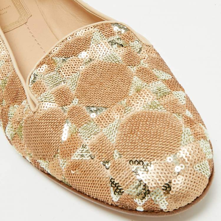 Pre Owned Dior Gold Sequins Smoking Slippers Size 37.5