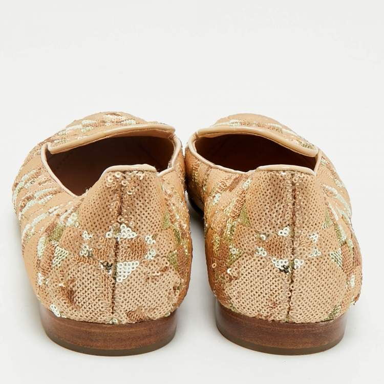 Pre Owned Dior Gold Sequins Smoking Slippers Size 37.5