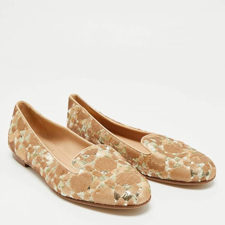 Pre Owned Dior Gold Sequins Smoking Slippers Size 37.5