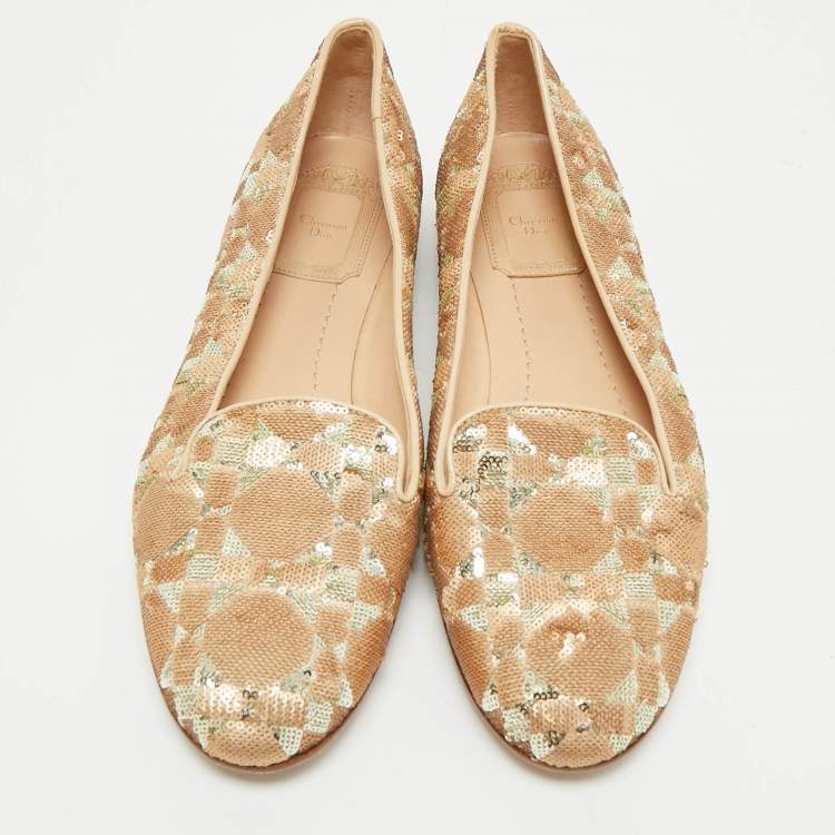 Pre Owned Dior Gold Sequins Smoking Slippers Size 37.5