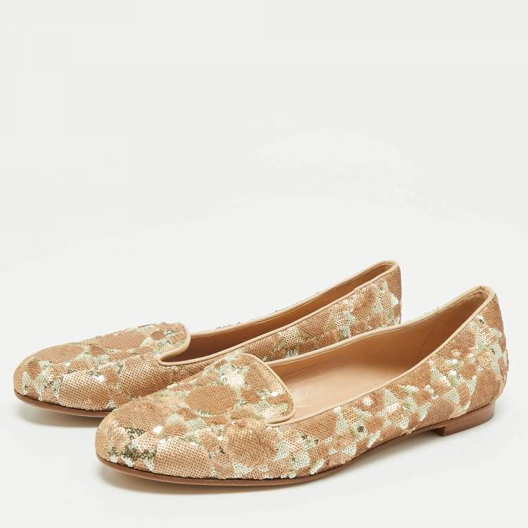 Pre Owned Dior Gold Sequins Smoking Slippers Size 37.5