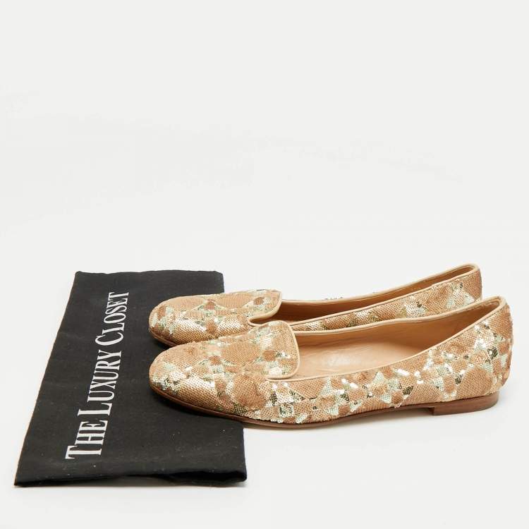 Pre Owned Dior Gold Sequins Smoking Slippers Size 37.5