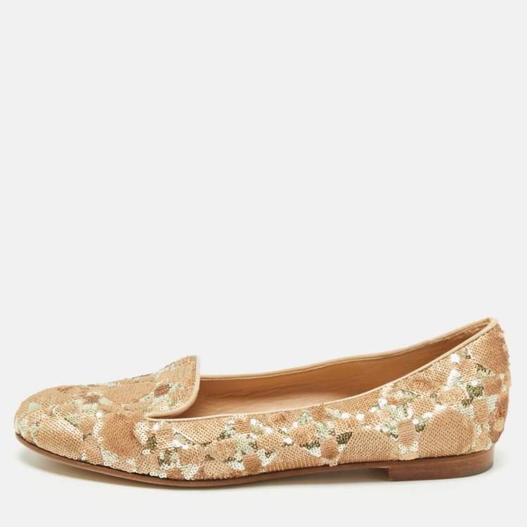 Pre Owned Dior Gold Sequins Smoking Slippers Size 37.5