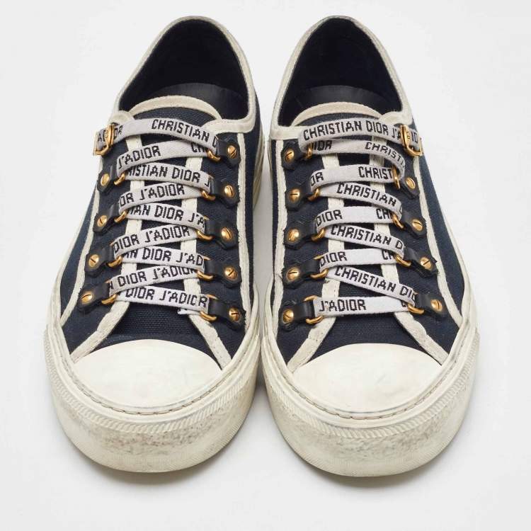 Pre Owned Dior Navy Blue Canvas Walk'n'Dior Low Top Sneakers Size 38