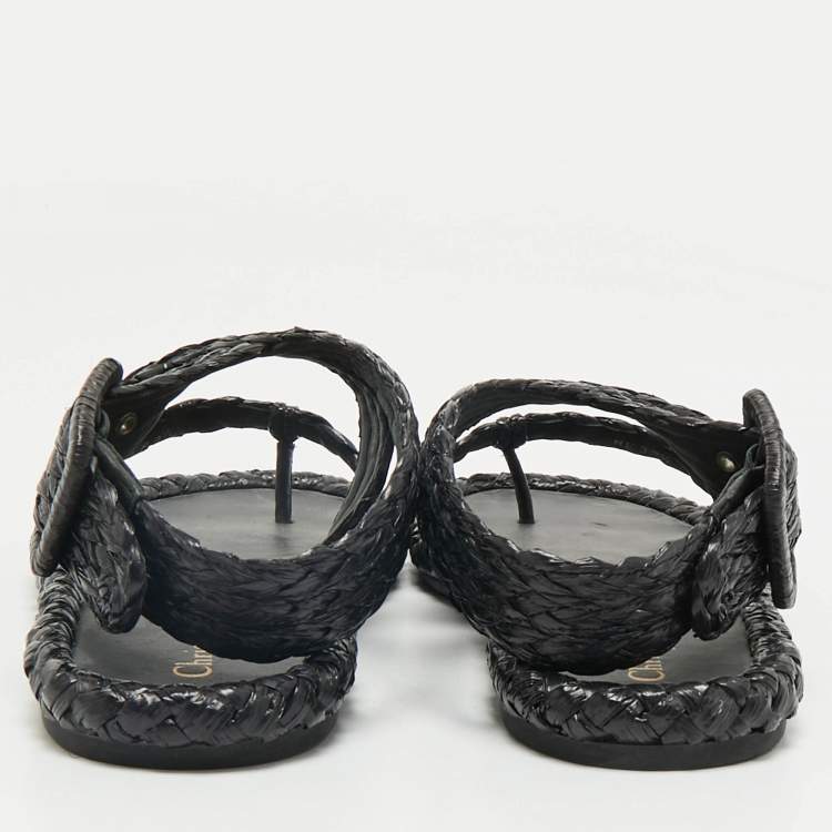 Pre Owned Dior Black Woven Raffia Dioriviera Dior Ocean Flat Thong Sandals 39.5