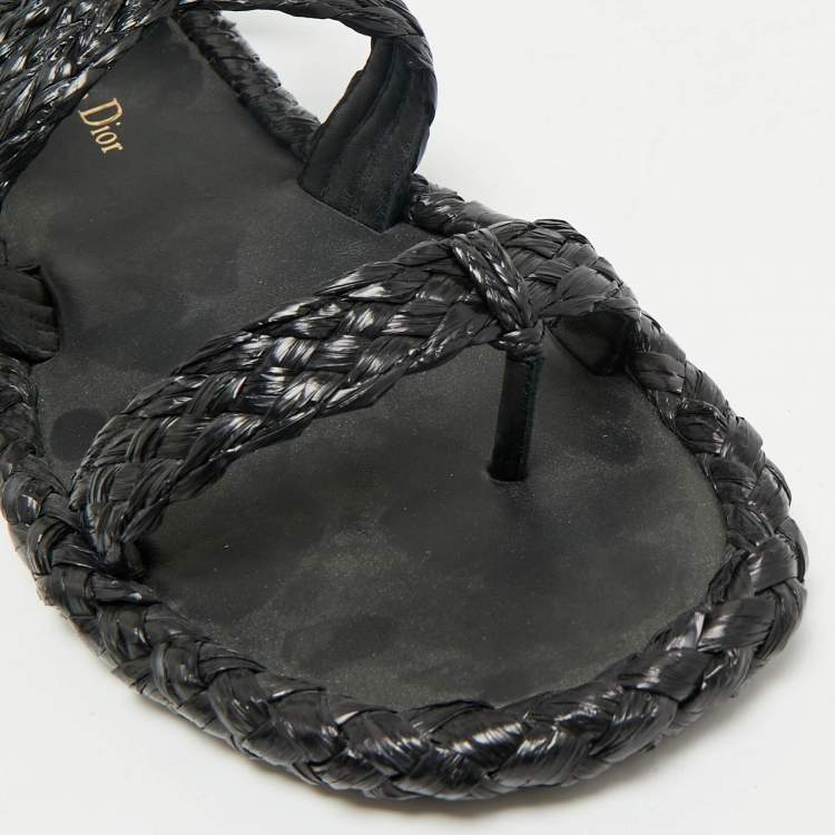 Pre Owned Dior Black Woven Raffia Dioriviera Dior Ocean Flat Thong Sandals 39.5