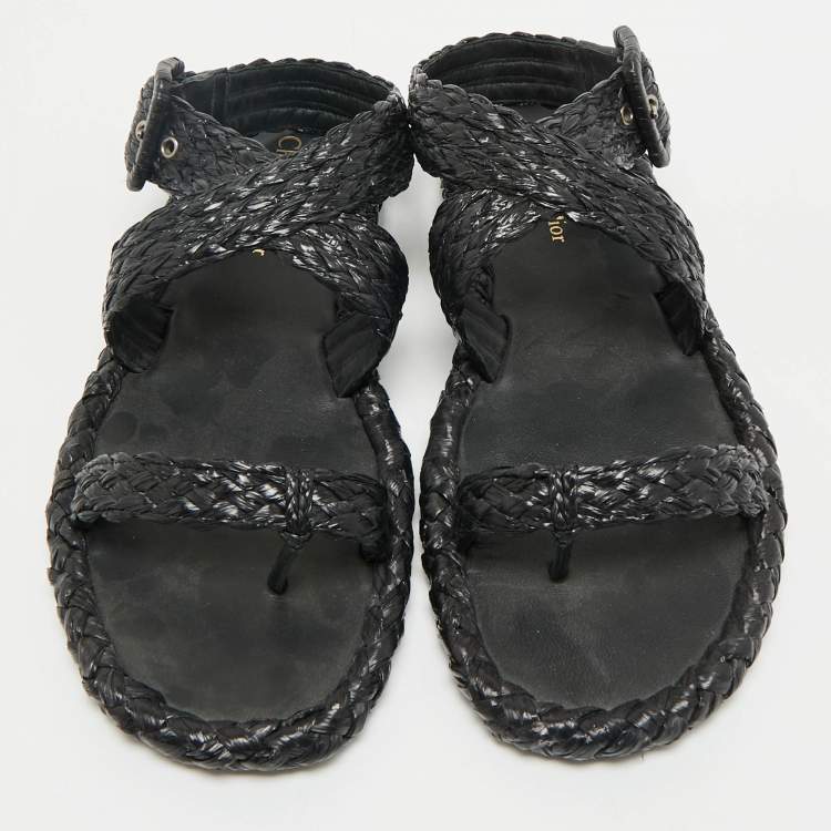 Pre Owned Dior Black Woven Raffia Dioriviera Dior Ocean Flat Thong Sandals 39.5