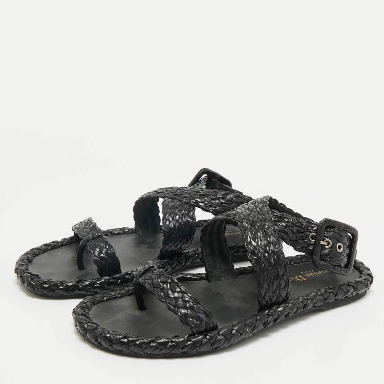 Pre Owned Dior Black Woven Raffia Dioriviera Dior Ocean Flat Thong Sandals 39.5