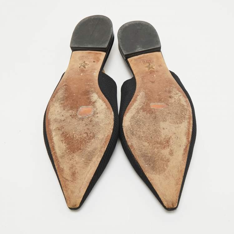 Pre Owned Dior Black Technical Fabric J'Adior Pointed Toe Flat Slingback Sandals Size 40