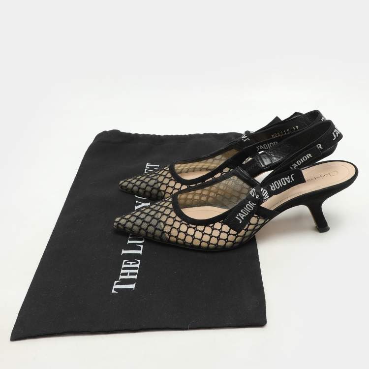 Pre Owned Dior Black Mesh and Suede J'Adior Slingback Pumps Size 39