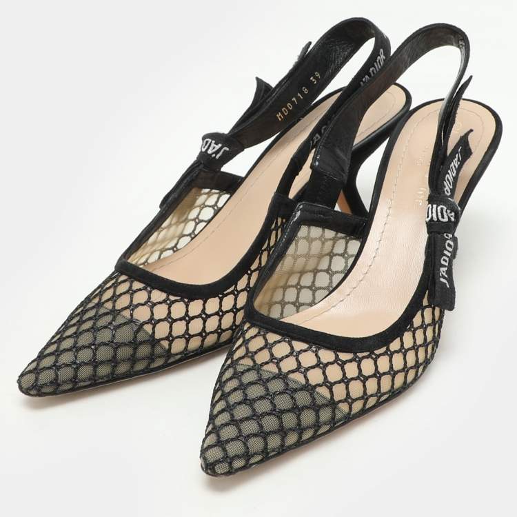 Pre Owned Dior Black Mesh and Suede J'Adior Slingback Pumps Size 39