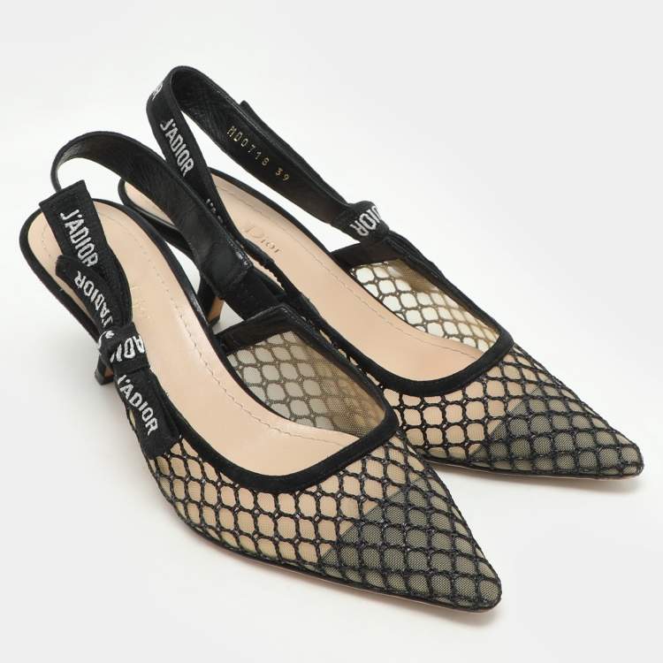 Pre Owned Dior Black Mesh and Suede J'Adior Slingback Pumps Size 39