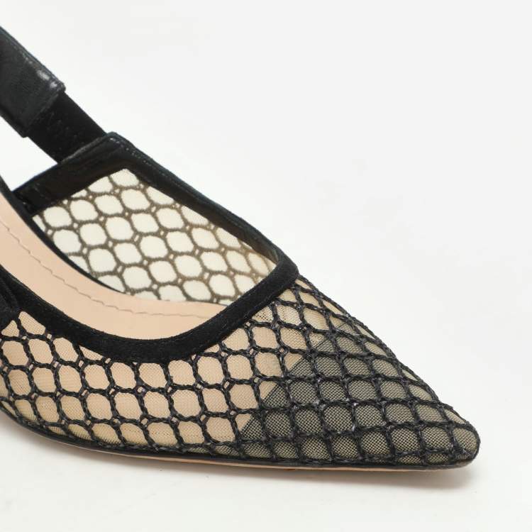 Pre Owned Dior Black Mesh and Suede J'Adior Slingback Pumps Size 39