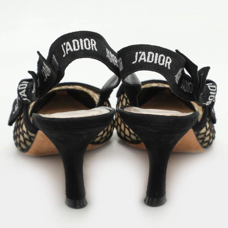 Pre Owned Dior Black Mesh and Suede J'Adior Slingback Pumps Size 39