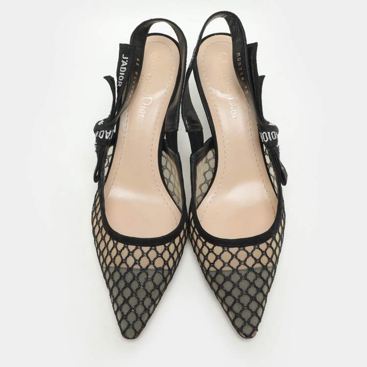 Pre Owned Dior Black Mesh and Suede J'Adior Slingback Pumps Size 39