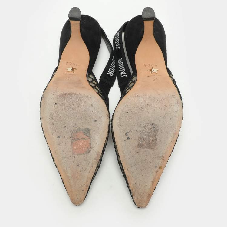 Pre Owned Dior Black Mesh and Suede J'Adior Slingback Pumps Size 39