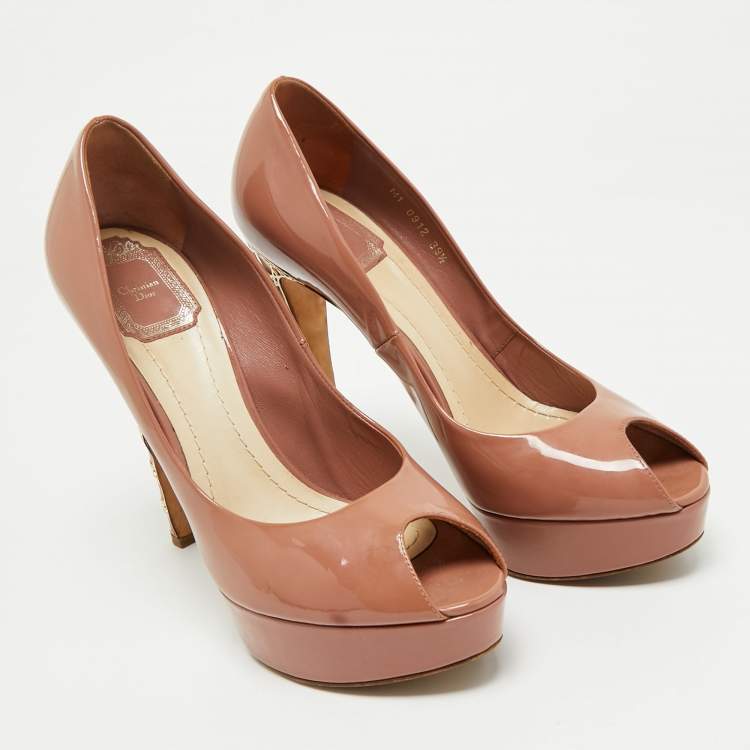 Pre Owned Dior Old Rose Pink Patent Leather Miss Dior Peep Toe Platform Pumps Size 39.5