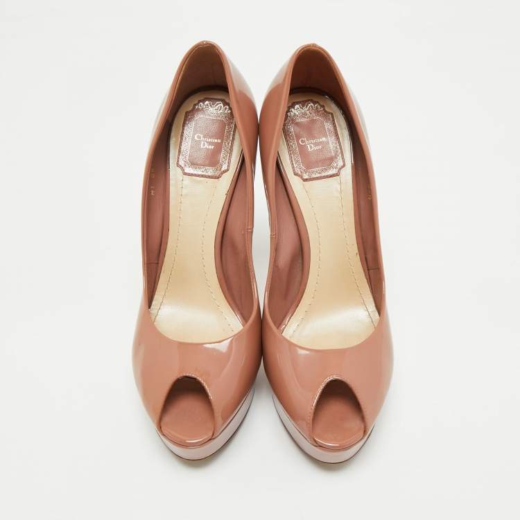 Pre Owned Dior Old Rose Pink Patent Leather Miss Dior Peep Toe Platform Pumps Size 39.5