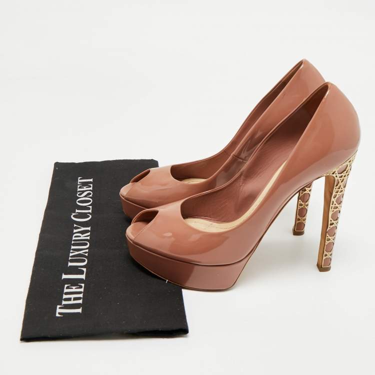 Pre Owned Dior Old Rose Pink Patent Leather Miss Dior Peep Toe Platform Pumps Size 39.5