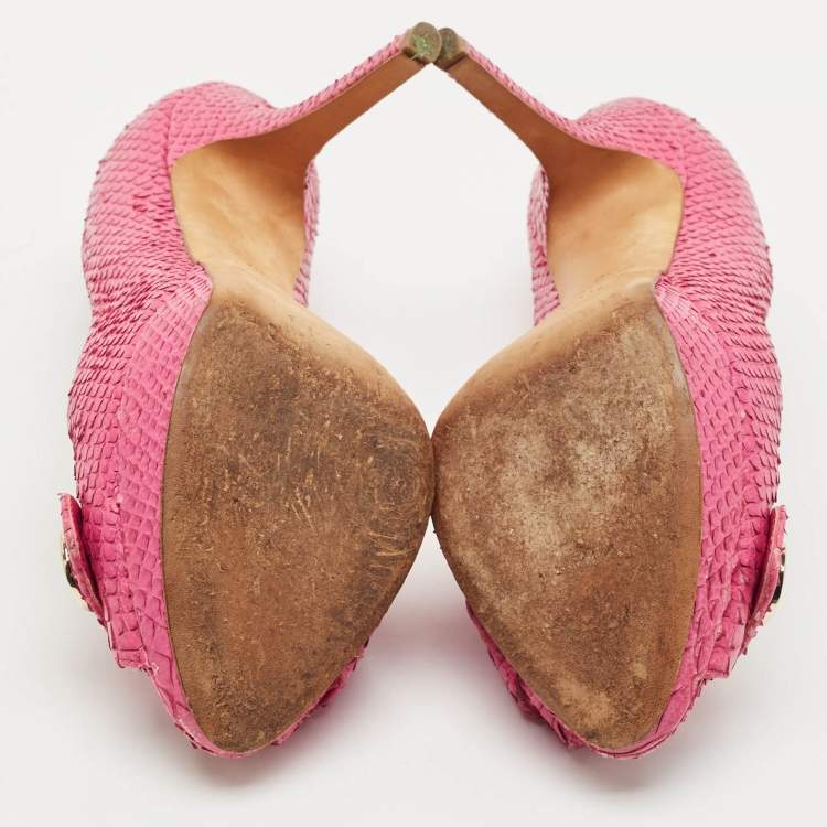 Pre Owned Dior Pink Python CD Buckle Peep Toe Pumps Size 38