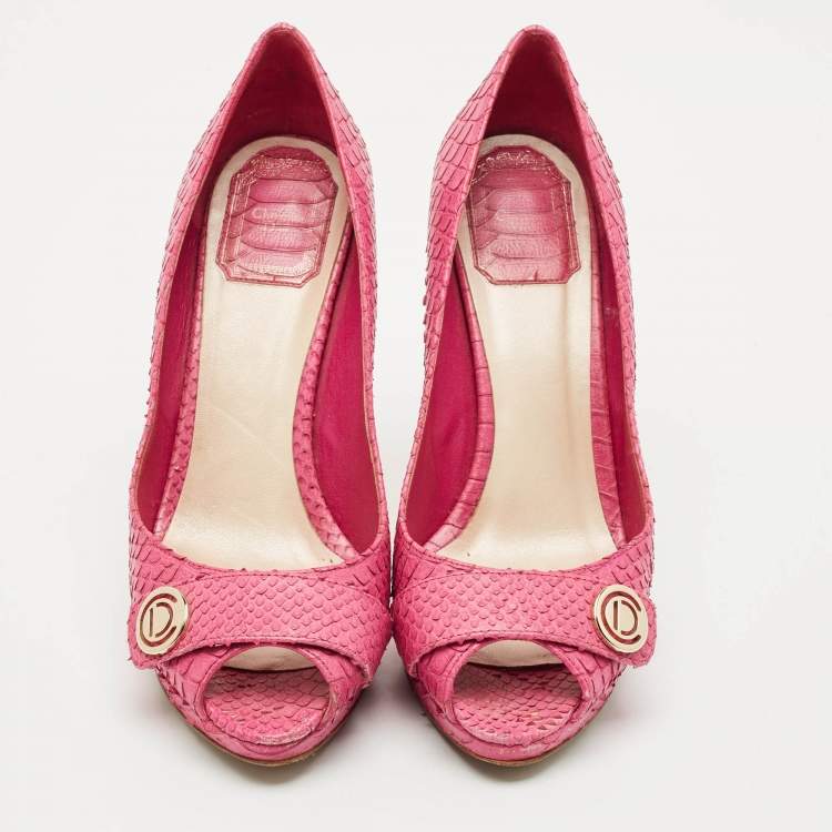 Pre Owned Dior Pink Python CD Buckle Peep Toe Pumps Size 38
