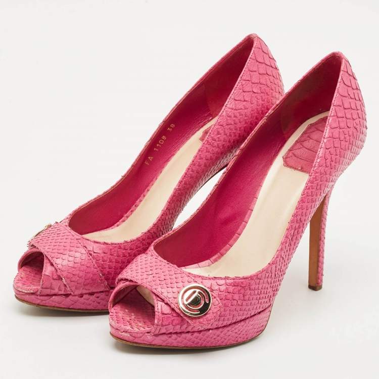 Pre Owned Dior Pink Python CD Buckle Peep Toe Pumps Size 38