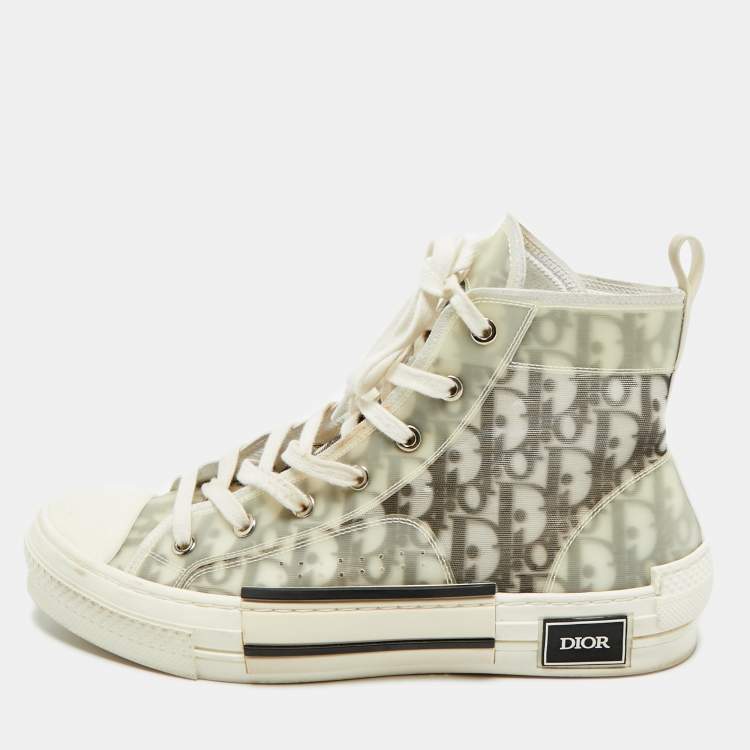 Pre Owned Dior White/Black Oblique Mesh and Rubber B23 High Top Sneakers Size 41