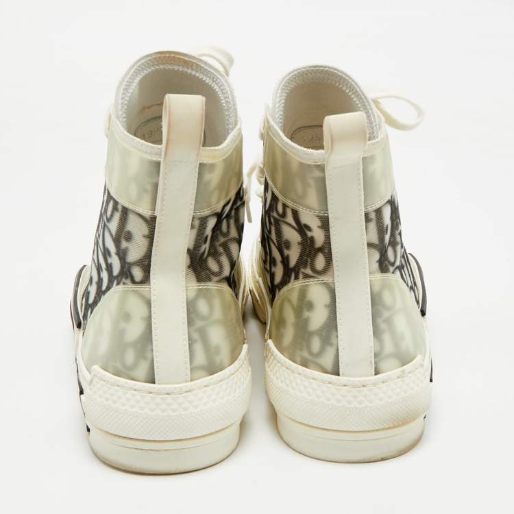 Pre Owned Dior White/Black Oblique Mesh and Rubber B23 High Top Sneakers Size 41