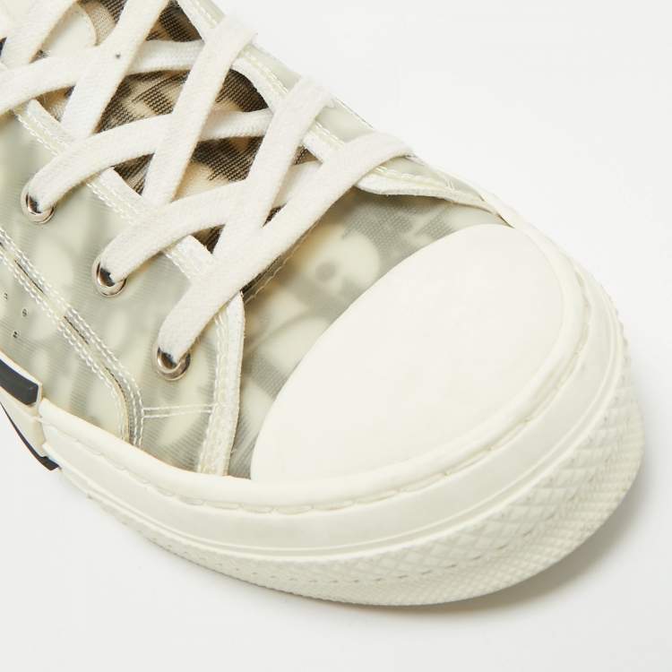 Pre Owned Dior White/Black Oblique Mesh and Rubber B23 High Top Sneakers Size 41