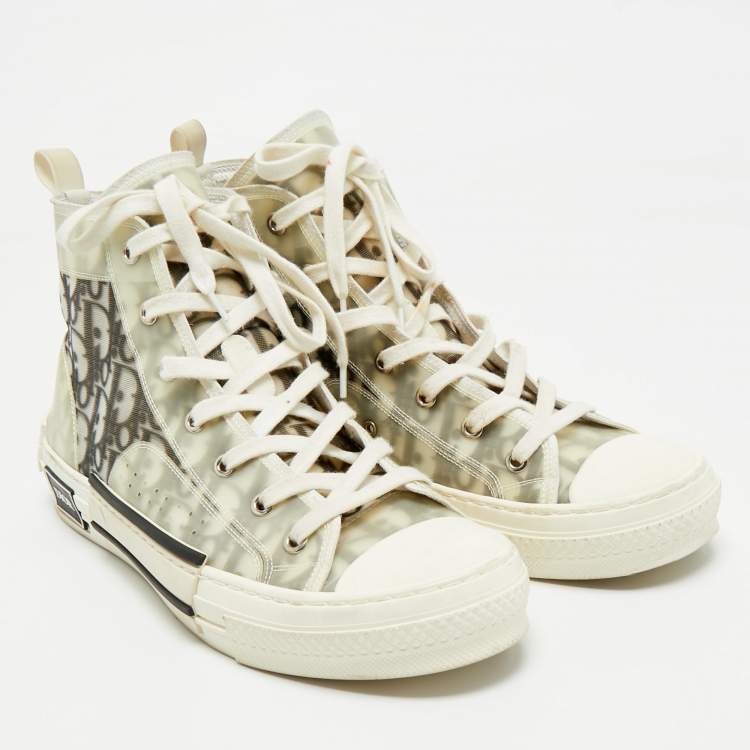 Pre Owned Dior White/Black Oblique Mesh and Rubber B23 High Top Sneakers Size 41