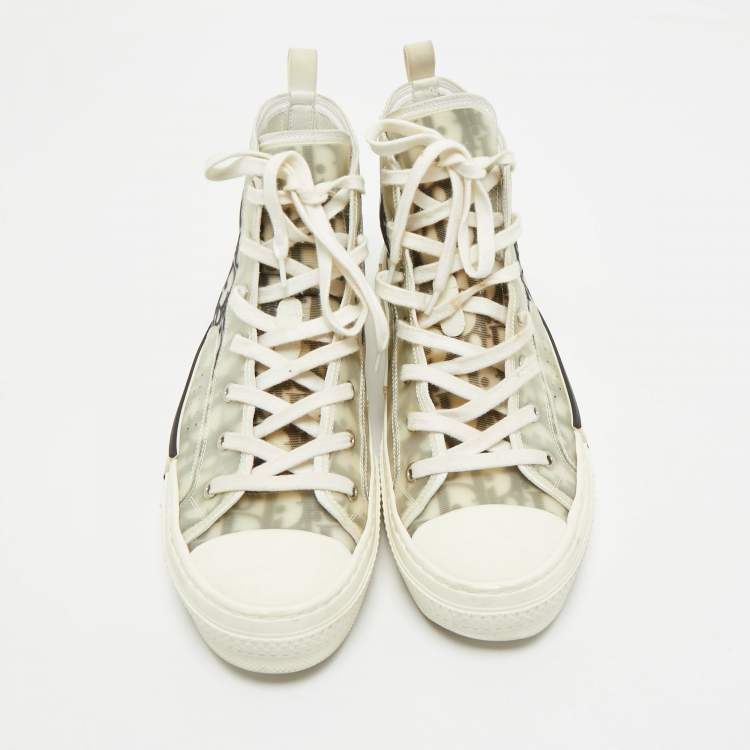 Pre Owned Dior White/Black Oblique Mesh and Rubber B23 High Top Sneakers Size 41