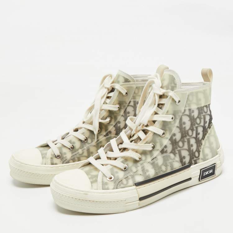 Pre Owned Dior White/Black Oblique Mesh and Rubber B23 High Top Sneakers Size 41