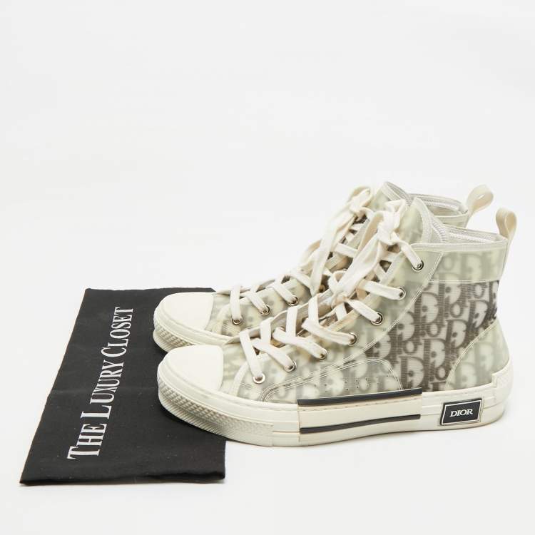 Pre Owned Dior White/Black Oblique Mesh and Rubber B23 High Top Sneakers Size 41
