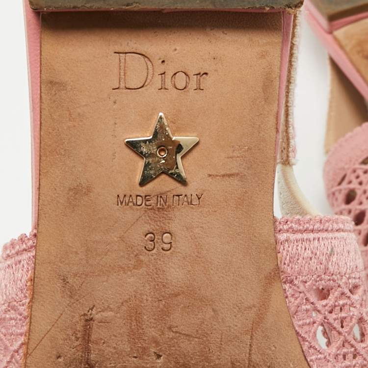 Pre Owned Dior Pink Fabric Moi Slingback Flat Sandals Size 39
