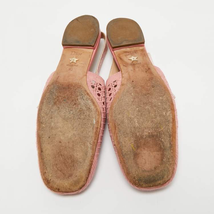 Pre Owned Dior Pink Fabric Moi Slingback Flat Sandals Size 39