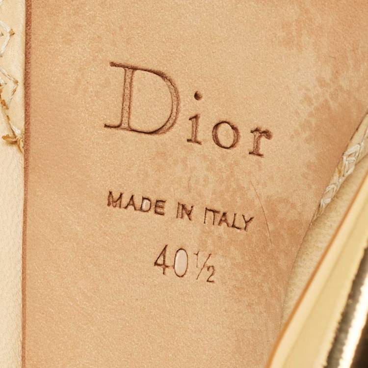 مملوكة مسبقًا Dior Cream Leather and Raffia Embellished Peep Toe Pumps Size 40.5