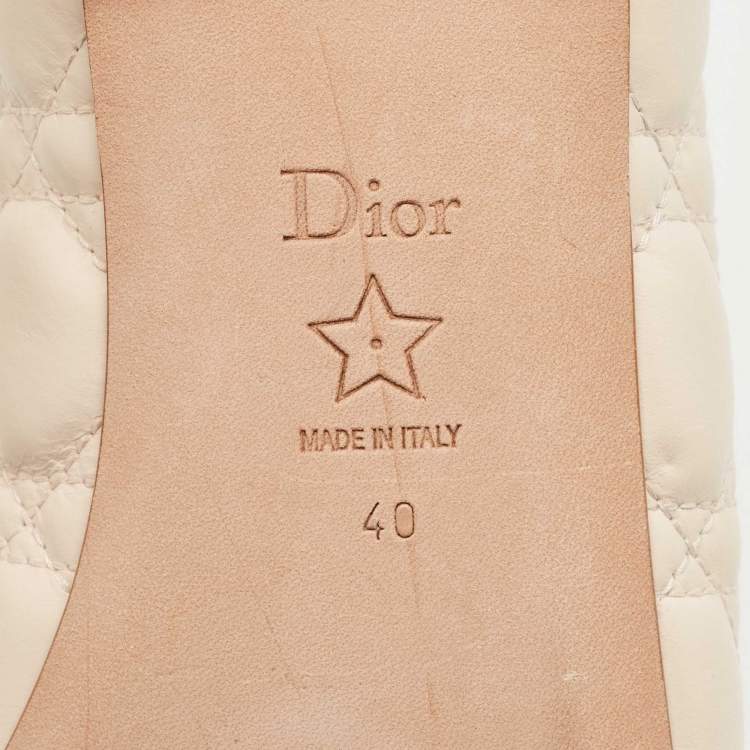 Pre Owned Dior Light Peach Cannage Leather Pearl Bow Ballet Flats Size 40