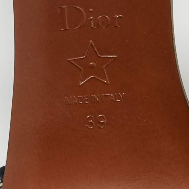 Pre Owned Dior Navy Blue/Black Embroidered Canvas Dway Slide Sandals Size 39