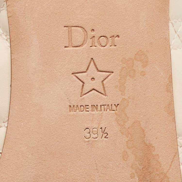 Pre Owned Dior Light Peach Cannage Leather Pearl Bow Ballet Flats Size 39.5