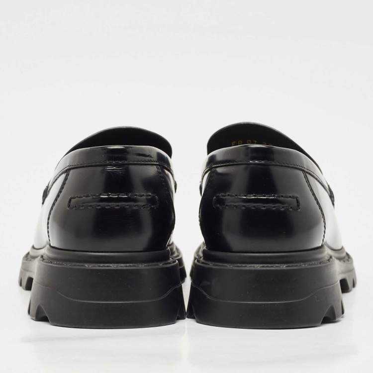 Pre Owned Dior Black Leather Platform Slip On Loafers Size 37.5