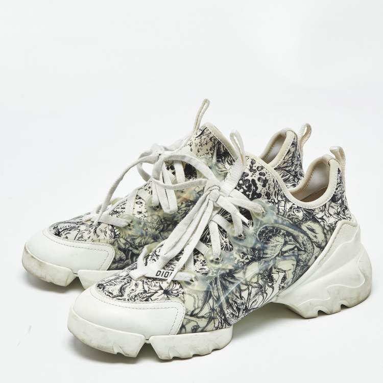 Pre Owned Dior White/Black Printed Neoprene D-Connect Sneakers Size 38