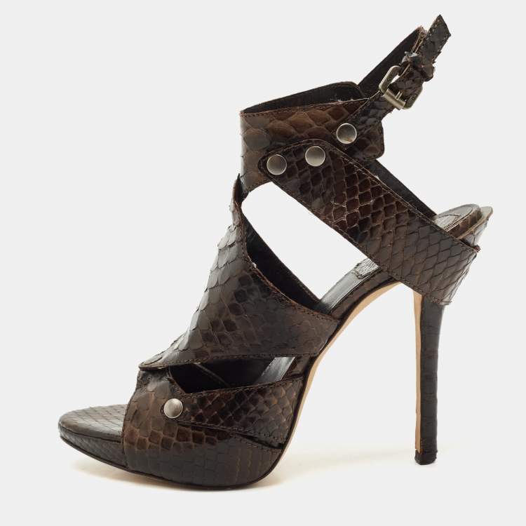 Pre Owned Dior Dark Brown Python Leather Extreme Cutout Ankle Strap Sandals Size 36