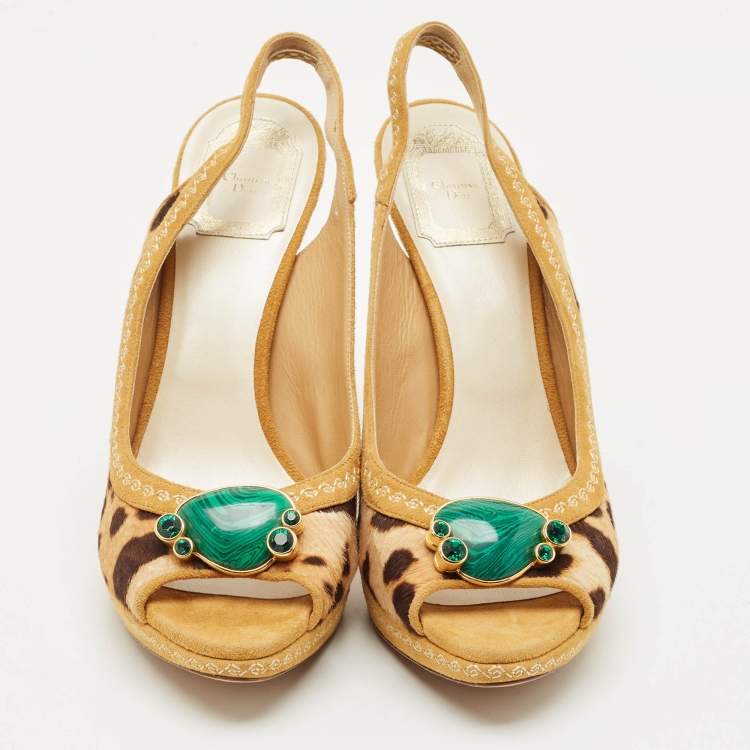 Pre Owned Dior Beige/Brown Calf Hair and Suede Peep Toe Slingback Pumps Size 40.5