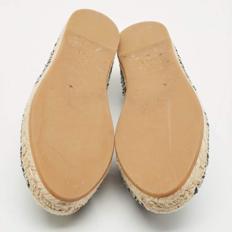 Pre Owned Dior Dark Blue/Beige Oblique Embroidered Canvas Granville Espadrille Flats Size 38