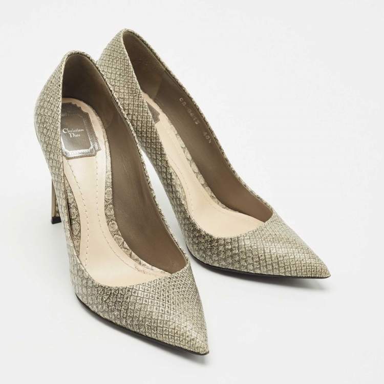 Pre Owned Dior Grey Python Embossed Leather Pointed Toe Pumps Size 40.5